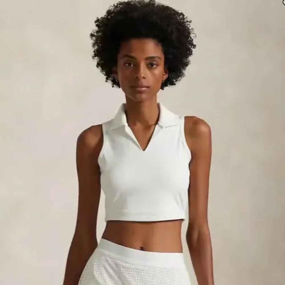 Ralph Lauren RLX Interlock Performance Crop Polo Collar White Women Size Medium